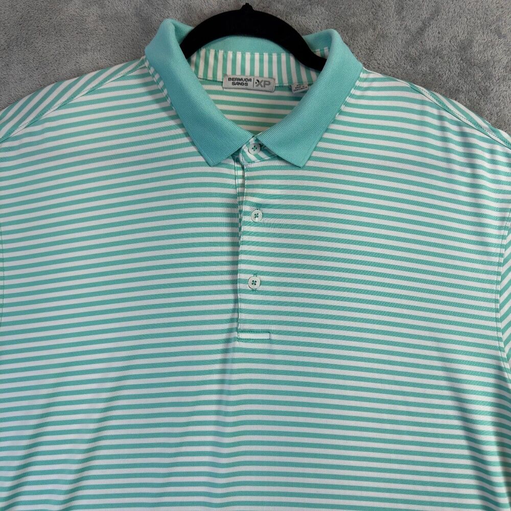 Bermuda Sands Polo Shirt Mens Extra Large Blue Striped Short Sleeve Performance - Picture 6 of 8